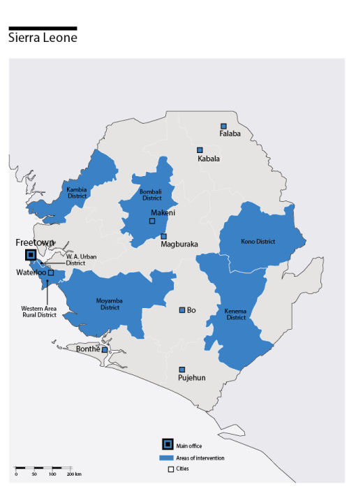 Map of Humanity & Inclusion's interventions in Sierra Leone