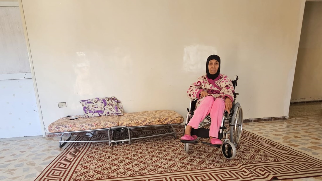 Hayat, 63, was born with cerebral palsy. Her life has become more difficult since she was forced to flee attacks on her home village in southern Lebanon, near the border with Israel. She is supported by HI and partners – July 2024