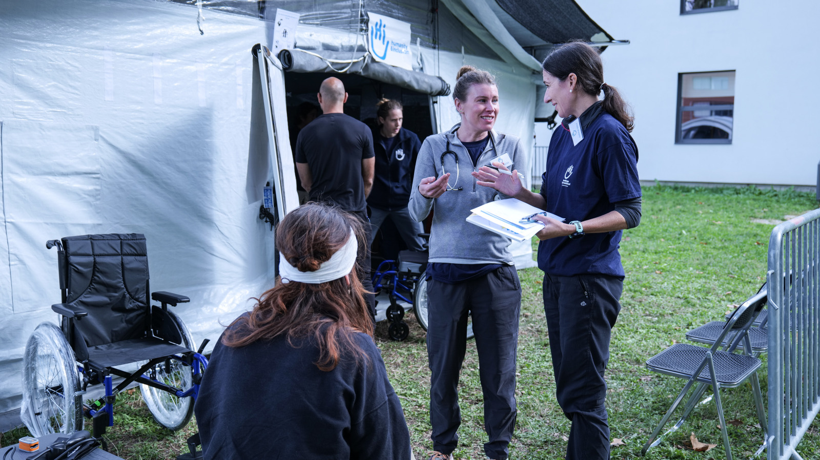 A rehabilitation unit set up in a tent to recreate the conditions in which HI provides ambulatory care to patients after an earthquake 